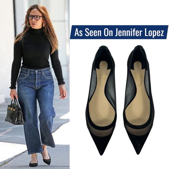 Christian Louboutin Galativi Suede Mesh Pointed Toe Flats Black Size 37 - Picture 2 of 13